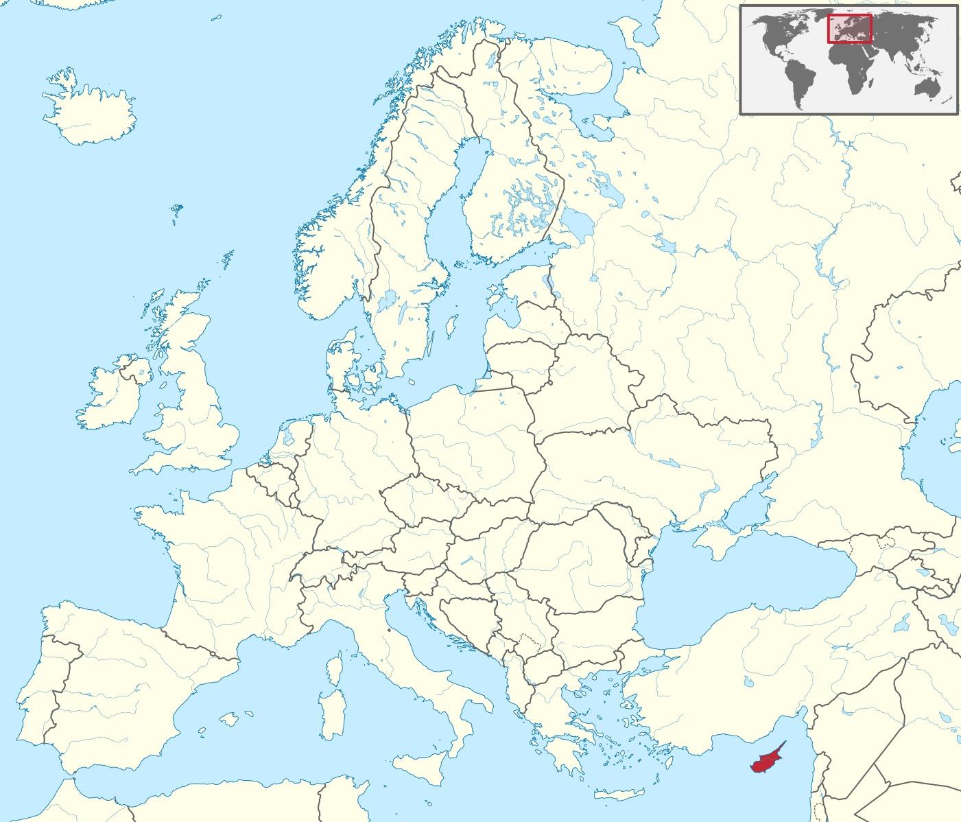 Расположение Кипра на карте мира - карта мира, показывающая Кипр (ЮжнаяЕвропа - Европа)