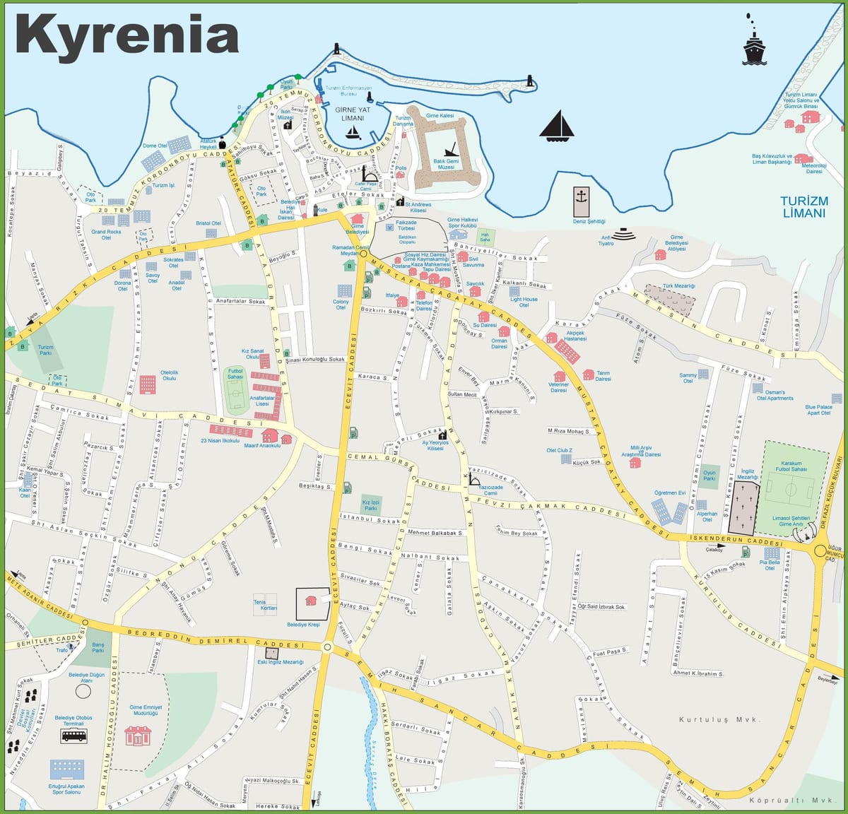 карта Северного Кипра кирения