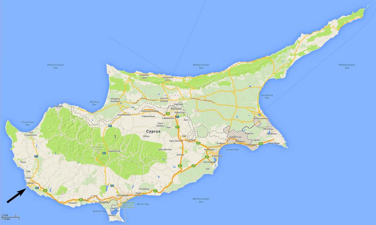 карта Кипра показывает аэропортов
